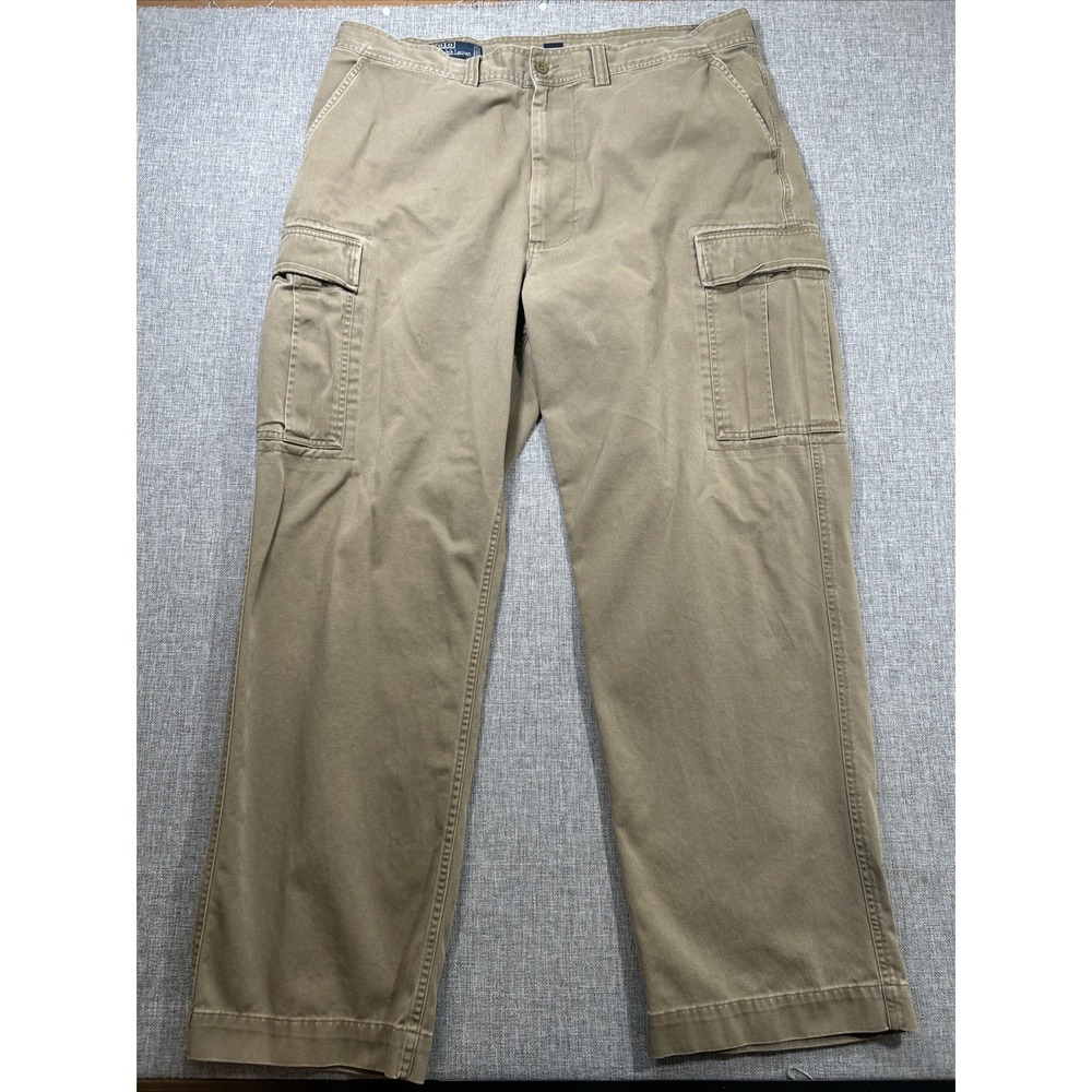 Vintage Polo Ralph Lauren Mens 40x32 Beige Cotton Baggy Cargo Pants Y2K Military